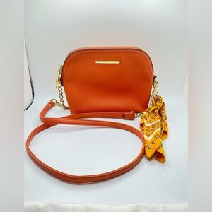 Steve Madden Women’s Maggie Dome Orange Crossbody Bag with Gold Details OS